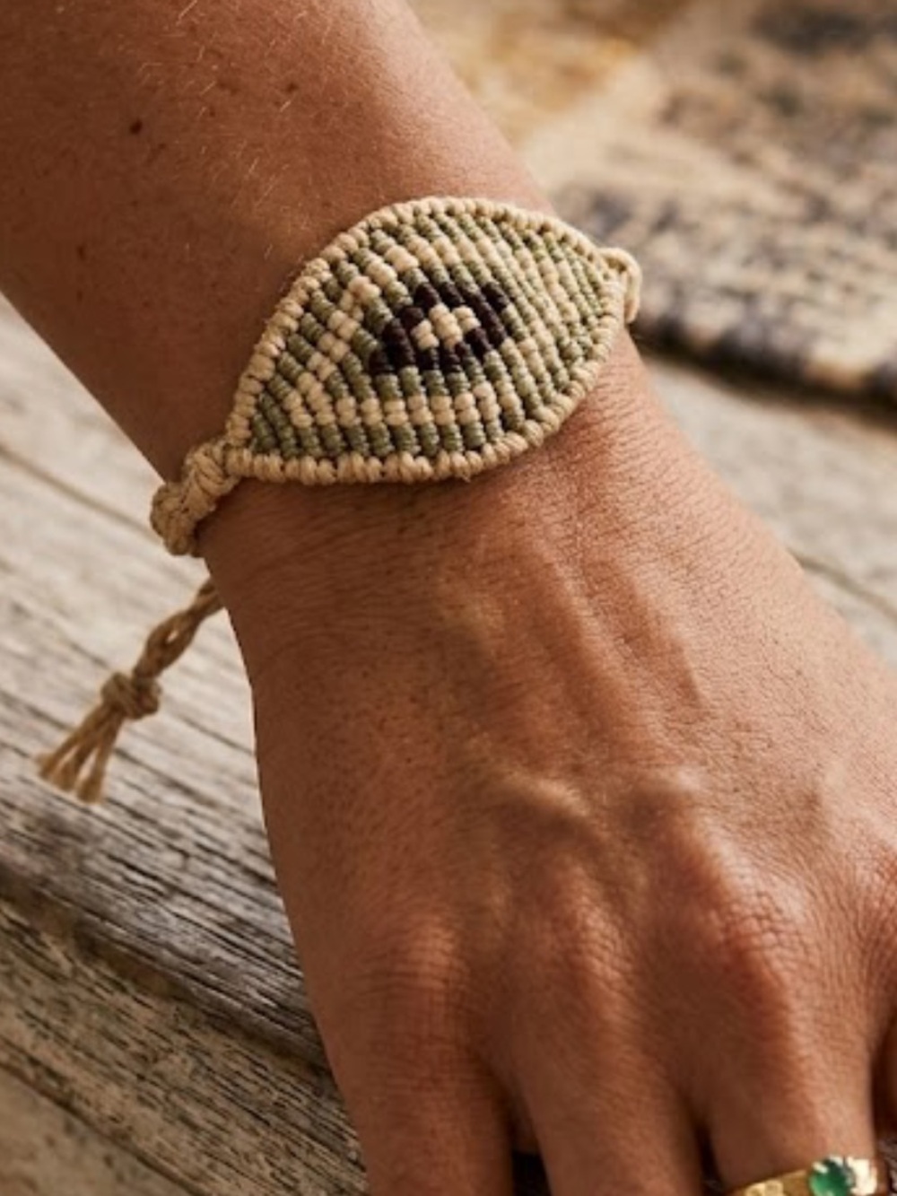 Free People FP Handcrafted Tan and Gold Crochet Woven Hobo Bracelet, NEW